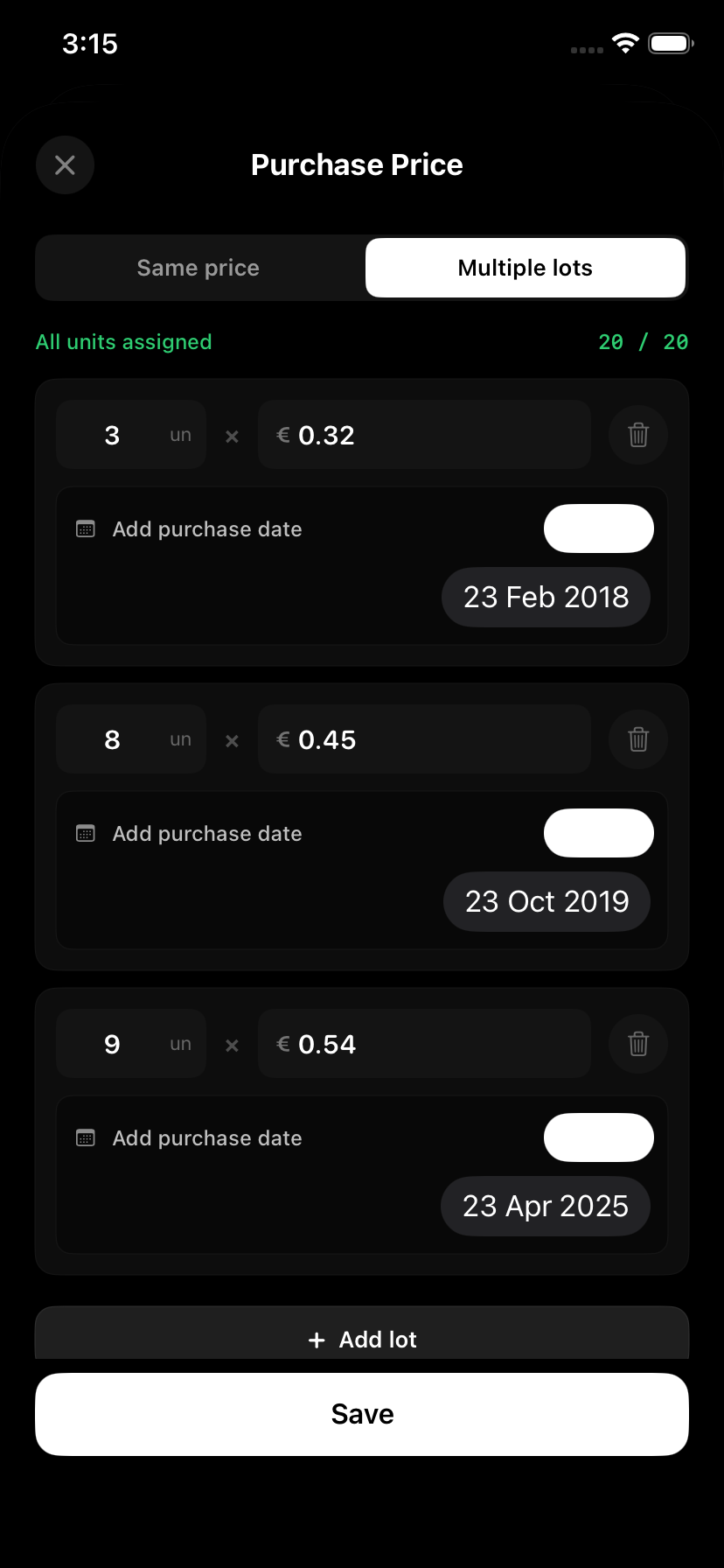 Configurar precio de compra